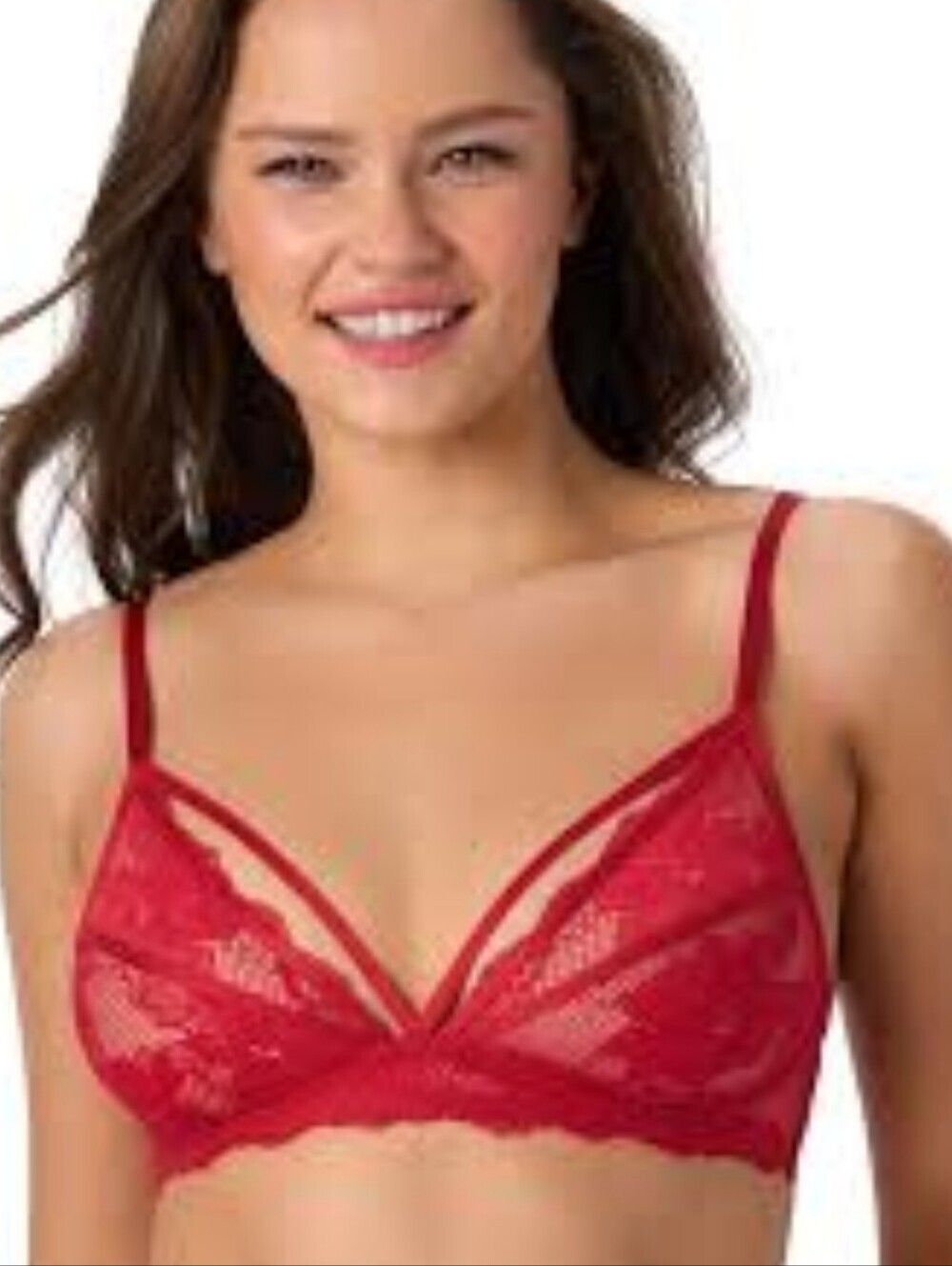 Adored by Adore Me Red Jenna Floral Lace Wireless Coquette Bralette, Size Large